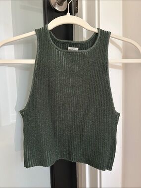 Rhythm Olive Ribbed Knit Cropped Tank